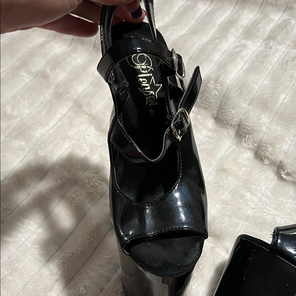 Pleaser Glossy Black Platform Stilettos - Picture 5 of 7